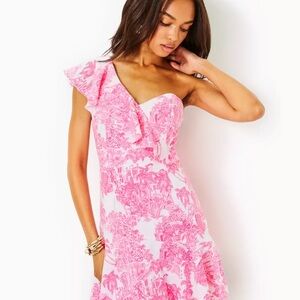 Lilly Pulitzer Pink Asymmetrical Ruffled Romper